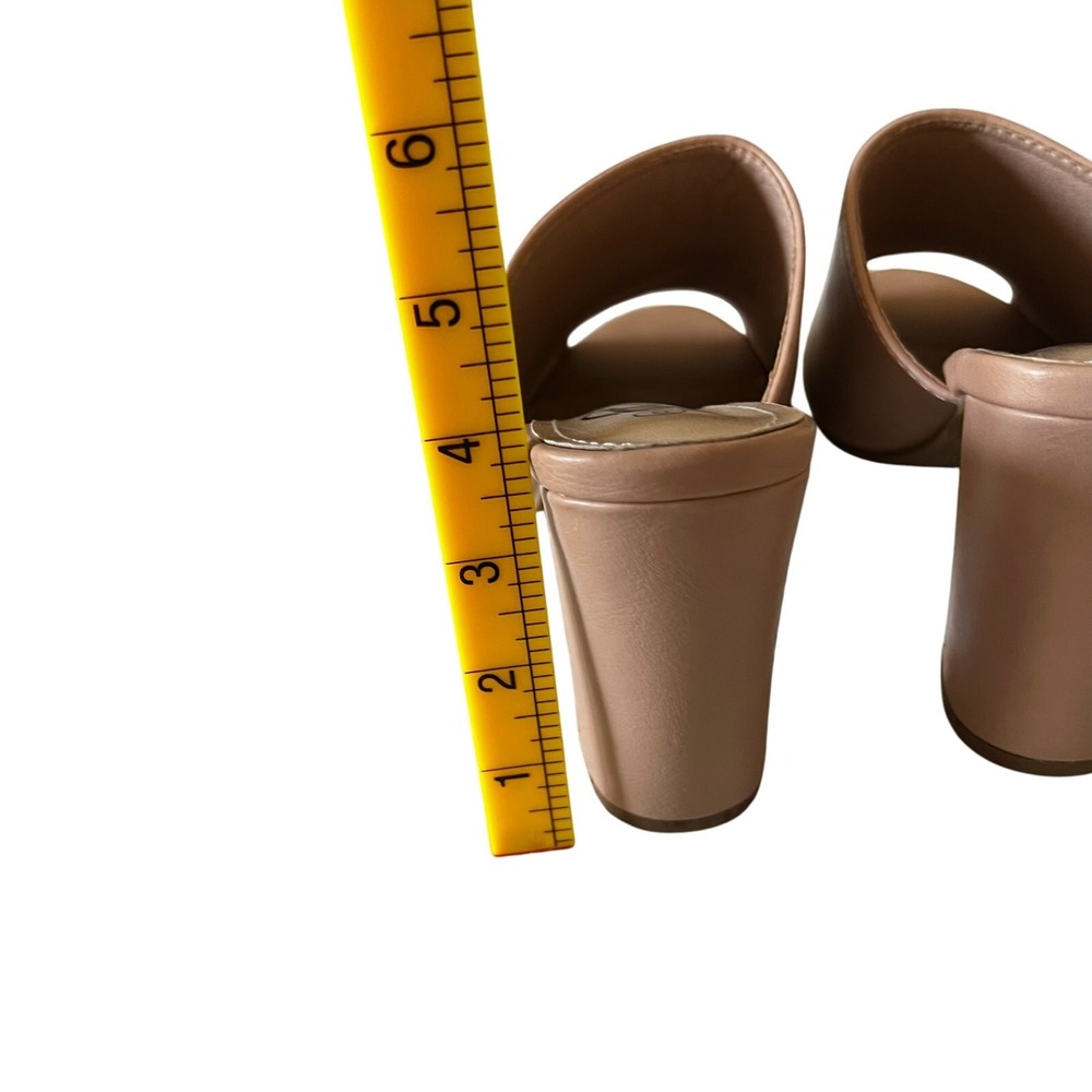 Trary Women Nude Peep Toe Block Heel Mules Tan Slip On Sandals Size 9 - Picture 6 of 6